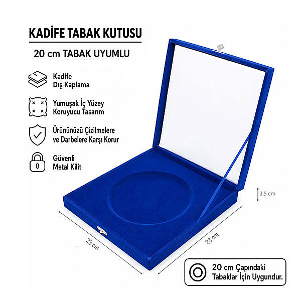 Kilitli Kadife Tabak Kutusu 20 cm - Lacivert - 3