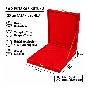  Kilitli Kadife Tabak Kutusu 20 cm  - Kırmızı - 3