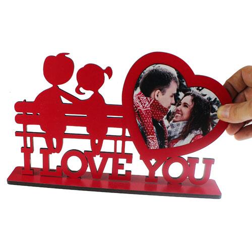 Ahşap I love You Masa Üstü Kırmızı Çerçeve - 3