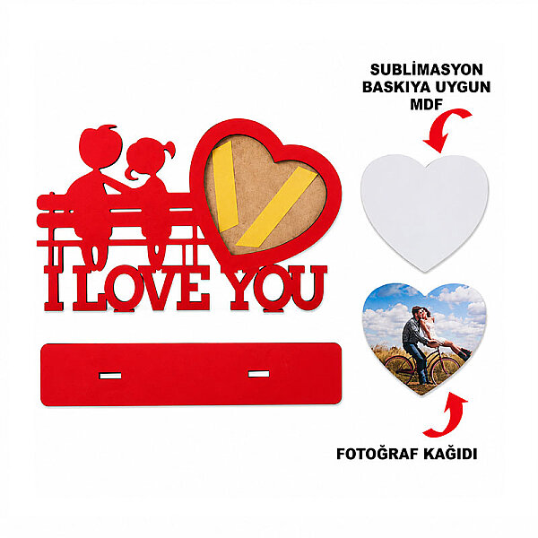 Ahşap I love You Masa Üstü Kırmızı Çerçeve - 2