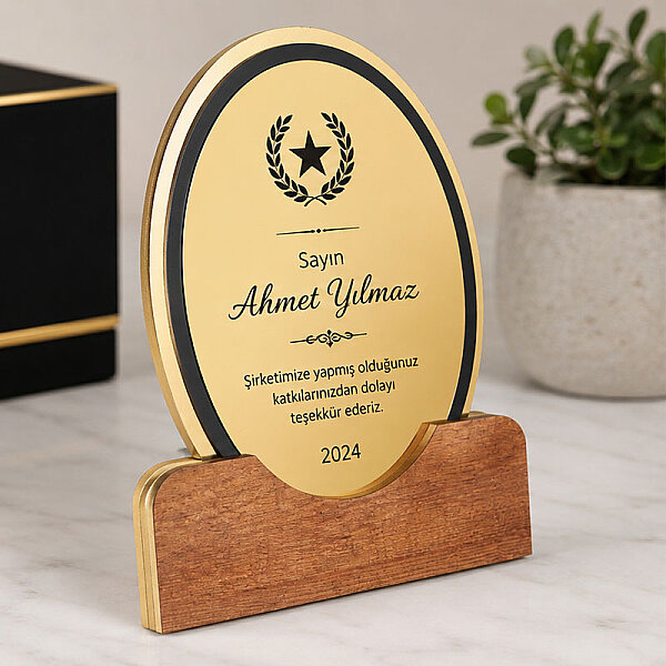 Büyük Royal Sublimasyon Ahşap Plaket - Altın Metalli - 3
