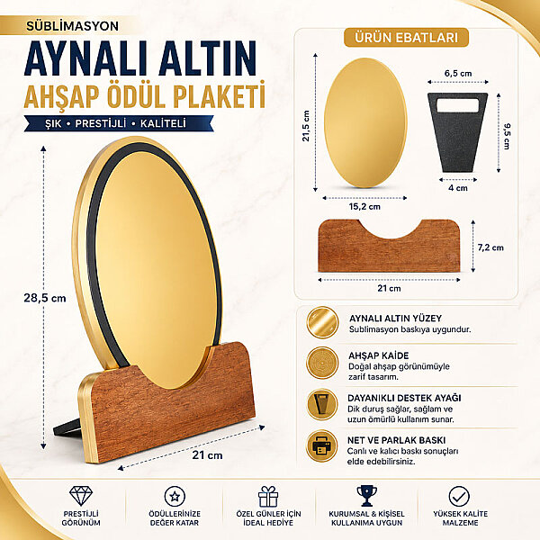 Büyük Royal Sublimasyon Ahşap Plaket - Altın Metalli - 4