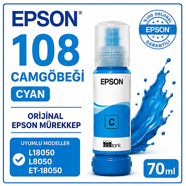 EPSON 108 Orijinal Mavi Mürekkep 70 ml - 2