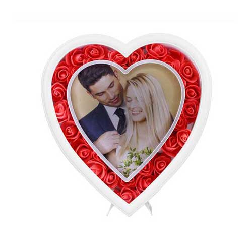 Güllü Led Işıklı Sihirli Aynalı KalpFotoğraf Çerçevesi - 1