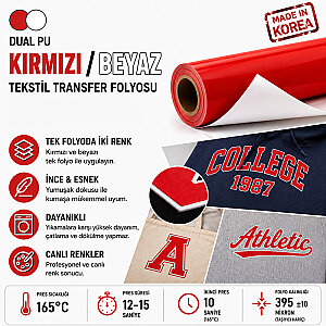 İki Renkli (Dual) PU Kırmızı/Beyaz Tekstil Transfer Folyosu 50 cm x 1 metre   (1)