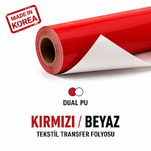 İki Renkli (Dual) PU Kırmızı/Beyaz Tekstil Transfer Folyosu 50 cm x 1 metre  