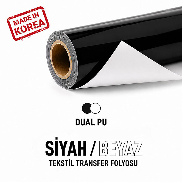 İki Renkli (Dual) PU Siyah/Beyaz Tekstil Transfer Folyosu 50 cm x 1 metre - 1