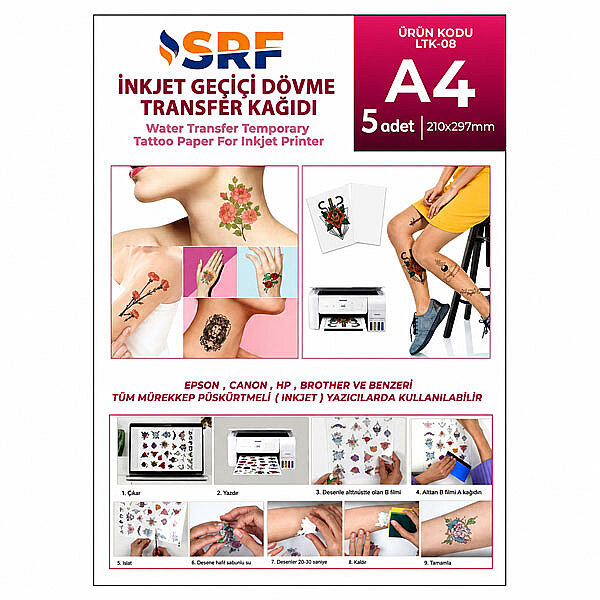 SRF İnkjet Tattoo (Geçici Dövme) Transfer Kağıdı (5 adet A4) - 1