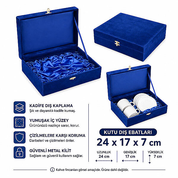 Kadife İkili Kahve Fincanı Kutusu -Lacivert - 2