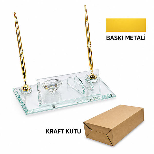 Kristal Masa İsimliği – Çift Kalemli ve Saatli 525 - 2