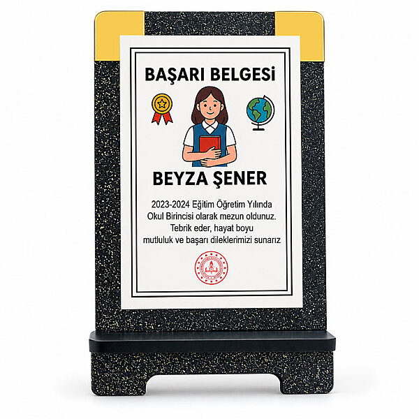 Sublimasyon Simli Siyah Ahşap Plaket 13x21 cm - Beyaz Metalli   - 1