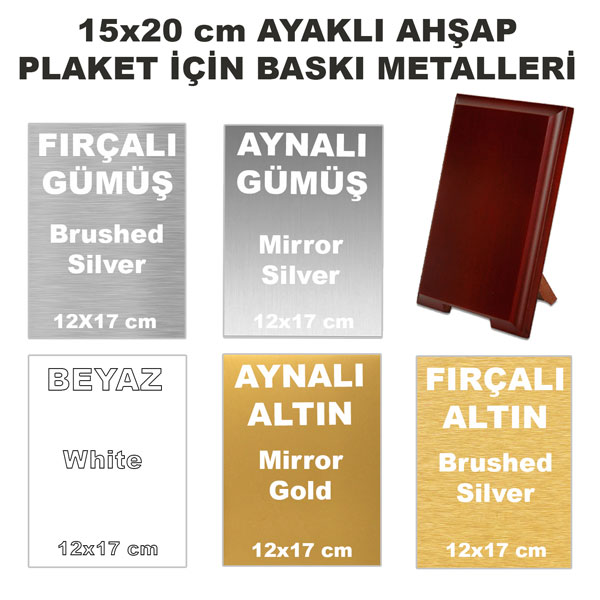 Orta Boy Ayaklı Ahşap Plaket için Baskı Metali 12x17 cm - 1
