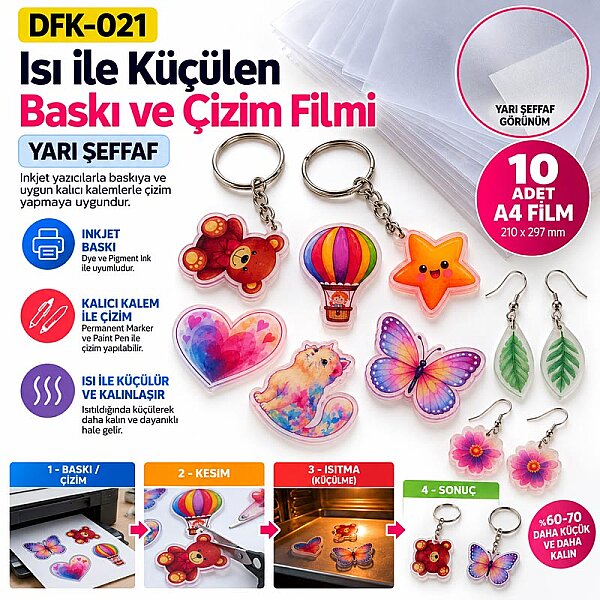 SRF Isı ile Küçülen İnkjet Yarı Şeffaf Baskı Filmi (10 adet A4) - 2