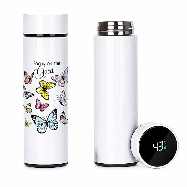 Sublimasyon Dijital Göstergeli Çelik Termos 450 ml - Beyaz - 1