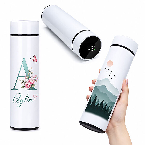 Sublimasyon Dijital Göstergeli Çelik Termos 450 ml - Beyaz - 2