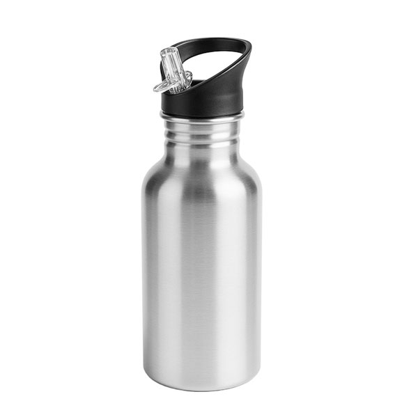 Sublimasyon Kopçalı Pipetli Gümüş Matara 600 ml - 1