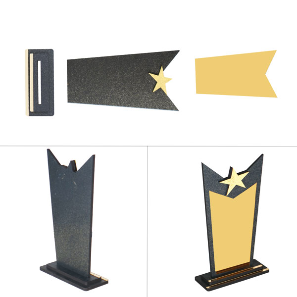 Sublimasyon Metal Baskılı Simli Siyah Ahşap Plaket - Altın Metalli  - 2