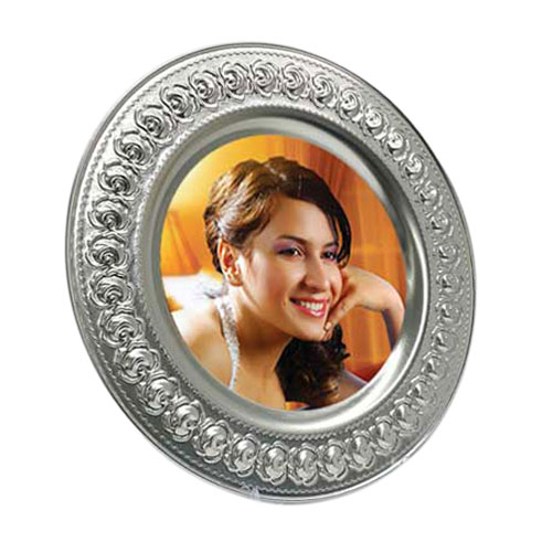 Sublimasyon 25 cm Gümüş Metal Tabak - Güllü - 5