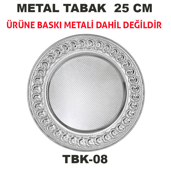 Sublimasyon 25 cm Gümüş Metal Tabak - Güllü - 2