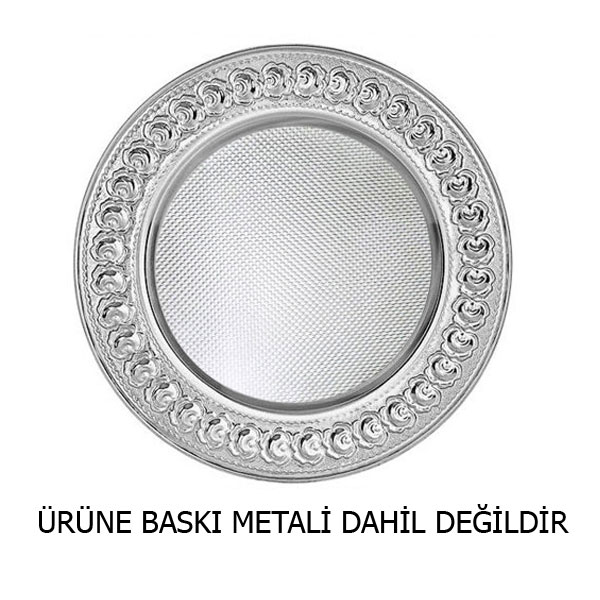 Sublimasyon 25 cm Gümüş Metal Tabak - Güllü - 3