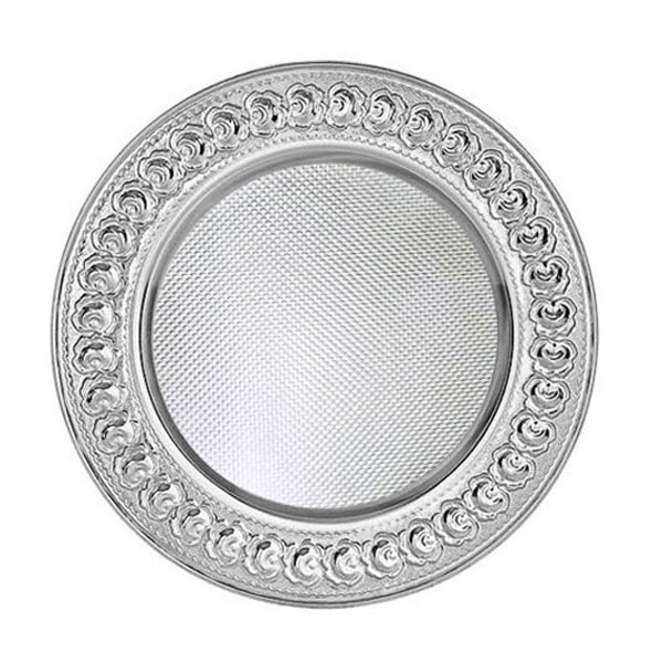Sublimasyon 25 cm Gümüş Metal Tabak - Güllü - 1