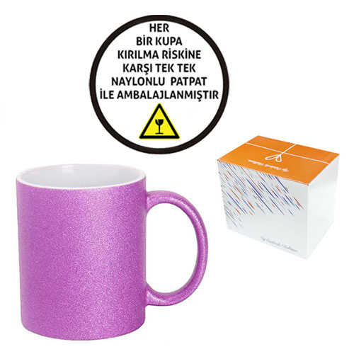 Sublimasyon Porselen Glitter (Simli) Mor Kupa - Kutulu - 2