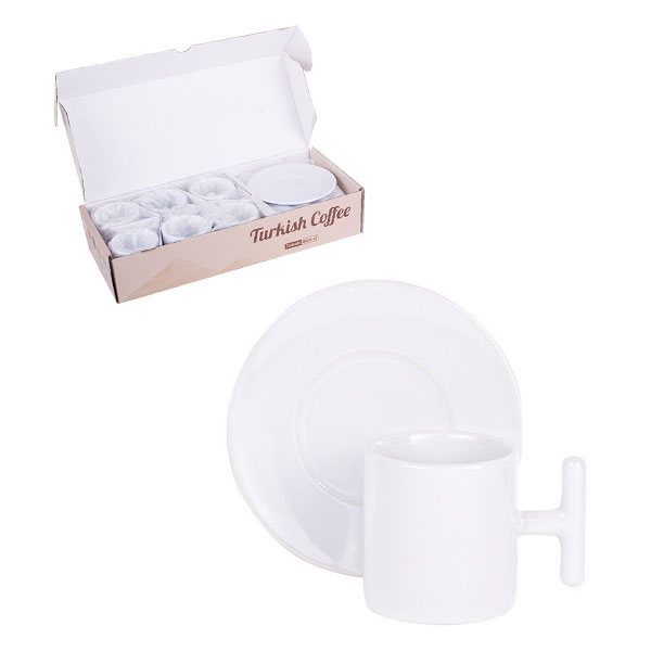 Sublimasyon Porselen T kulplu Beyaz Kahve Fincanı 6 'lı Set - İthal  - 1