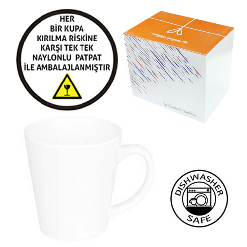 Sublimasyon Porselen Beyaz Konik Kupa - Kutulu - 2