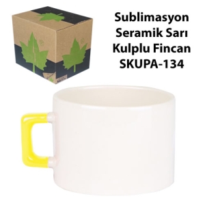 Sublimasyon Seramik Sarı Kulplu Lüks Fincan - Kutulu - 3
