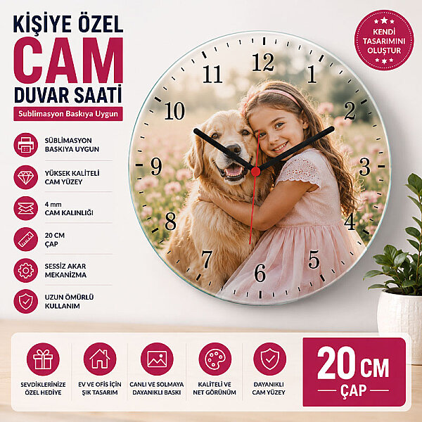 Sublimasyon Yuvarlak Cam Saat 18 cm - 2