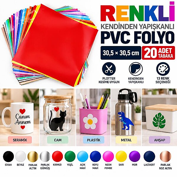 Kendinden Yapışkanlı PVC Kesim Folyosu 30,5 × 30,5 cm – 20 Adet - 1