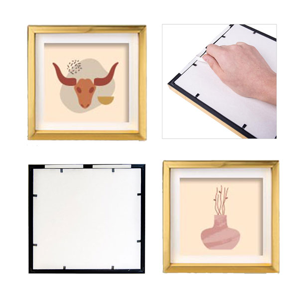Yapışkanlı Sök Tak 3 lü Paket Kare Çerçeve - Altın - 1