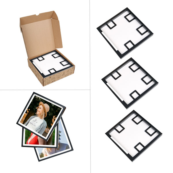 Yapışkanlı Sök Tak 3 lü Paket Kare Çerçeve - Siyah - 1